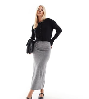 ASOS DESIGN Petite knitted midi skirt in grey