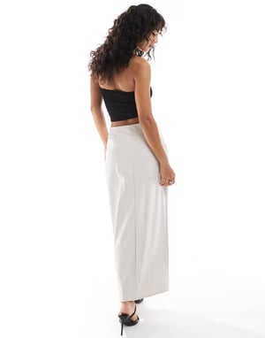 ASOS DESIGN leather look zip detail midi skirt in cream