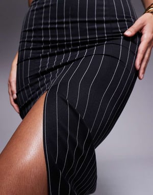 ASOS DESIGN split front midi skirt co-ord in black pinstripe