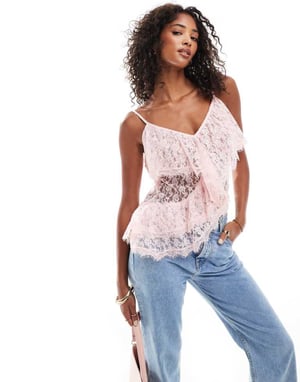ASOS DESIGN asymmetric lace cami in pink