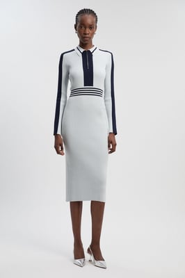 Rib Knit Polo Zip Up Midi Dress