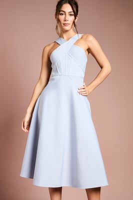 Bandage Cross Neck Midi Dress