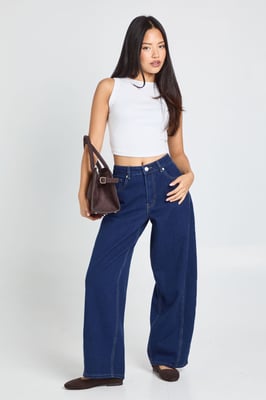 Petite Mid Waist Twisted Seam Barrel Leg Jean