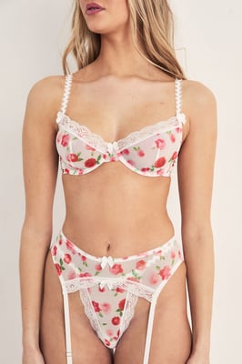 Lace Floral Print Lingerie 3 Piece Set