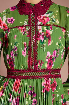Lisa Tan Long Sleeve Pleated Printed Blouse