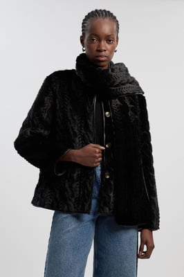 Textured Faux Fur Scarf Neck Coat