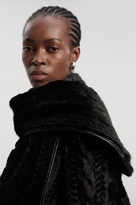 Textured Faux Fur Scarf Neck Coat