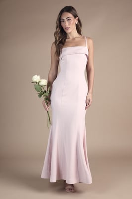 Strappy Fitted Satin Trim Bridesmaid Dress
