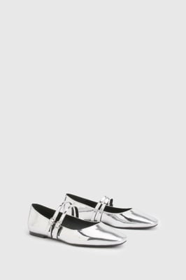Wide Fit Double Strap Mary Jane Ballet Flats