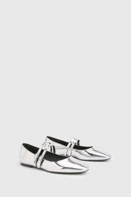 Wide Fit Double Strap Mary Jane Ballet Flats
