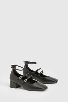 Square Toe Triple Strap Mary Jane Shoes