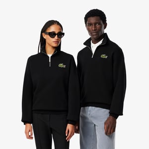 Lacoste Uniseks Zip Neck Sweatshirt met accenten voor volwassenen Loose Fit (Zwart)