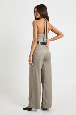 Woven Tailored Halterneck Jumpsuit With Belt
