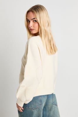 Chunky Knit V Neck Heart Print Jumper