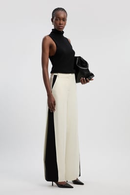 Compact Stretch Contrast Colour Tailored Wide Leg Trouser