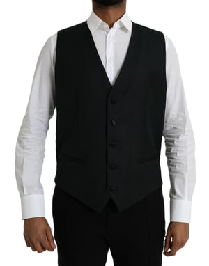 Zwarte Wol Vest Klassieke Pasvorm