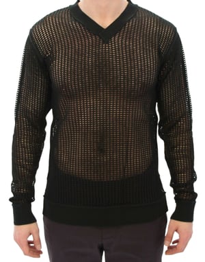 V-halsad mesh stickad tröja