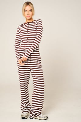 Contrast Striped Molly Button Top and Wide Leg Trousers