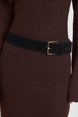 Black Faux Suede Chunky Belt