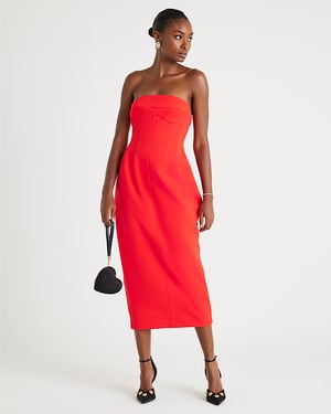 River Island Womens Bandeau Midi Dress Red Sleeveless Bodycon