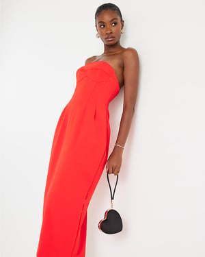 River Island Womens Bandeau Midi Dress Red Sleeveless Bodycon