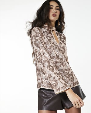 River Island Womens Top Rose Gold Sequin Keyhole Long Sleeve