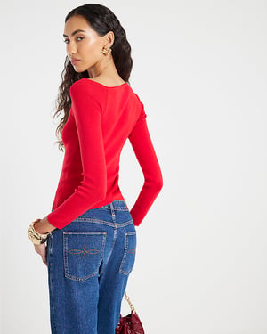 River Island Womens Top Red Long Sleeve Fitted Off Shoulder