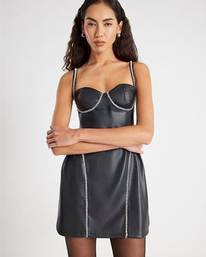 River Island Womens Mini Dress Black Faux Leather Corset