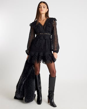 River Island Womens Mini Dress Black Long Sleeve Lace