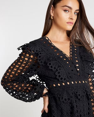 River Island Womens Mini Dress Black Long Sleeve Lace