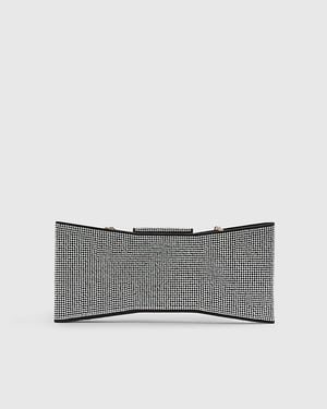 River Island Womens Clutch Bag Black Satin Diamante Bow