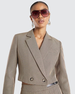 River Island Womens Blazer Brown Dogtooth Cropped