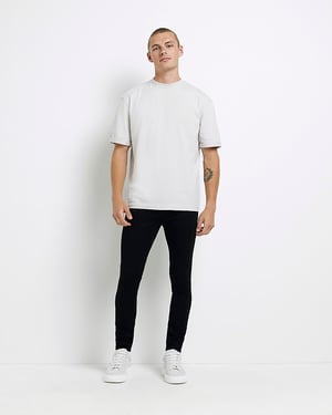 River Island Mens Skinny Jeans Black Spray On Fit