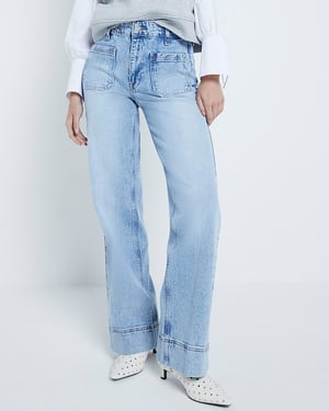 River Island Womens Wide Leg Jeans Blue High Waisted Flared