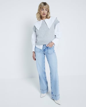 River Island Womens Wide Leg Jeans Blue High Waisted Flared