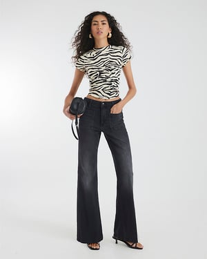 River Island Womens Flared Jeans Black High Waisted Relaxed