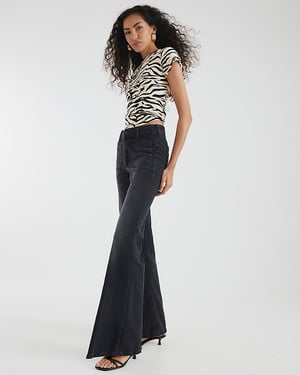 River Island Womens Flared Jeans Black High Waisted Relaxed