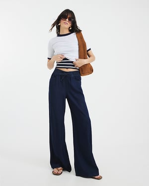 River Island Womens Wide Leg Jeans Blue Drawstring