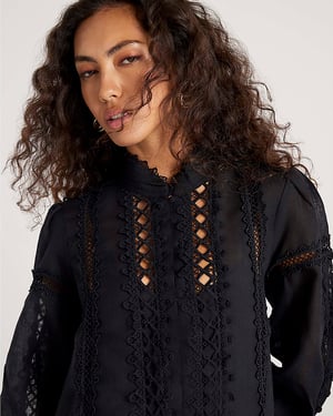 River Island Womens Mini Dress Black Long Sleeve Lace Cut Out