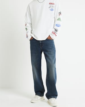River Island Mens Loose Fit Jeans Blue Denim Fabric
