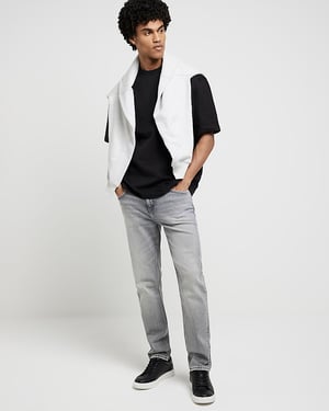 River Island Mens Slim Fit Jeans Grey Denim Fabric