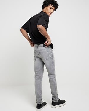 River Island Mens Slim Fit Jeans Grey Denim Fabric