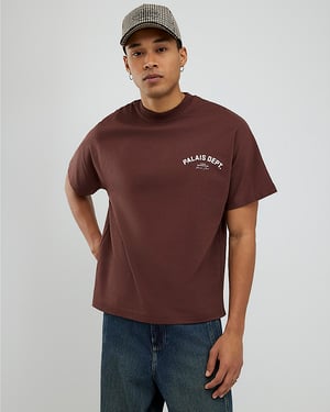 River Island Mens T-Shirt Brown Oversized Fit Palais Dept