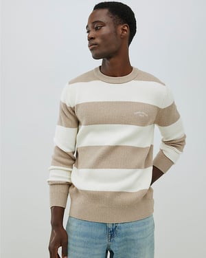 River Island Mens Jumper Cream Slim Fit Stripe Rib Blocked