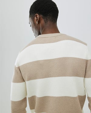 River Island Mens Jumper Cream Slim Fit Stripe Rib Blocked