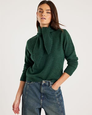 River Island Womens Jumper Green Knitted Neck Tie