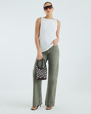 River Island Womens Straight Leg Jeans Khaki High Rise Relaxed