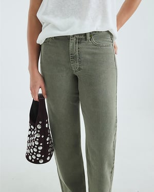 River Island Womens Straight Leg Jeans Khaki High Rise Relaxed