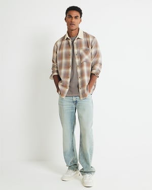 River Island Mens Shirt Cream Regular Fit Check Ame Saint