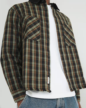 River Island Mens Overshirt Brown Canvas Collar Check